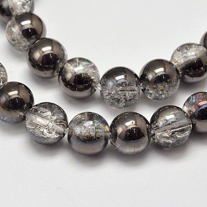 Electroplate Synthetic Crackle Quartz Bead Strands, Round Half Plated