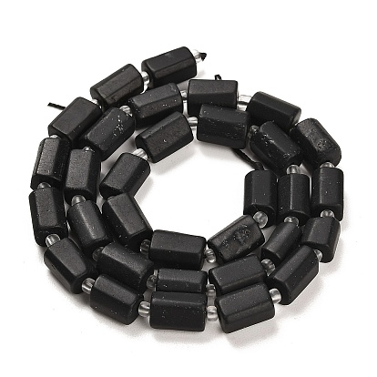 Frosted Natural Black Tourmaline Beads Strands, with Seed Beads, Faceted Column