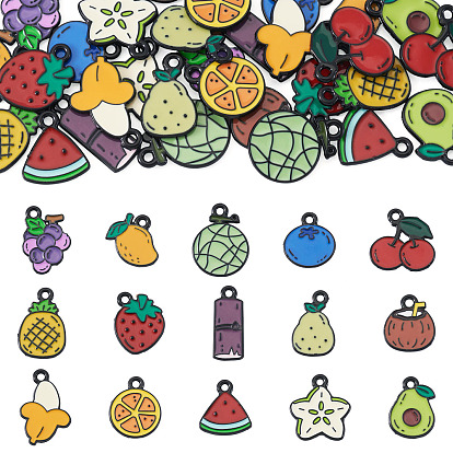 30 шт 15 стили подвески из сплава эмали, фрукты чары, разнообразные