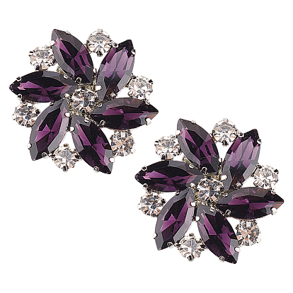 2шт съемные стеклянные украшения для обуви со стразами, с пряжкой из сплава, цветок