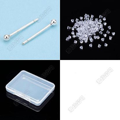 30 piezas 925 pendientes de botón de bola redonda de plata esterlina, Con sello s y tuercas de plástico de 925 piezas