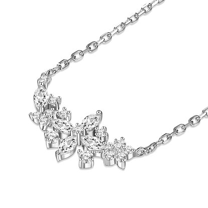 TINYSAND 925 Sterling Silver Cubic Zirconia Glittering Flowers Necklace, 15.55 inch
