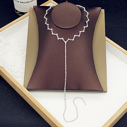 Fashionable European and American Full Diamond Wavy Necklace T-shaped Long Necklace Female