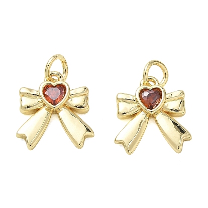 Подвески из латуни с микропаве, оранжево-красные кубические цирконы, бант с сердечками, реальный 18 k позолоченный