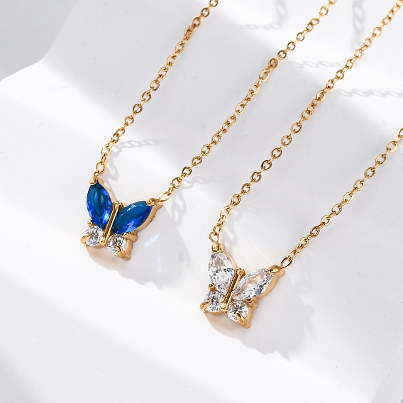 304 ожерелья с подвеской в виде бабочки из нержавеющей стали с кубическим цирконием, золотые