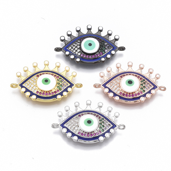 Соединители из латуни с микропаве и кубическим цирконием, с эмалью, злые глаза, красочный