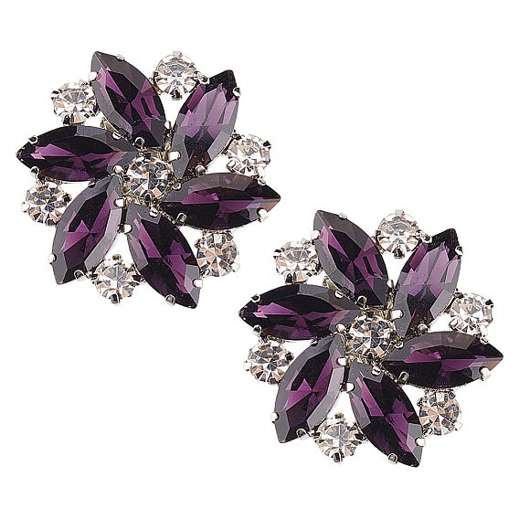 2шт съемные стеклянные украшения для обуви со стразами, с пряжкой из сплава, цветок