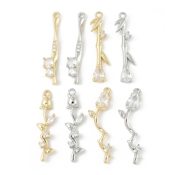 Латунные микро проложить кубического циркония подвески, без кадмия, без никеля и без свинца, цветок/бамбук/палочка