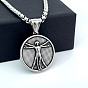 304 из нержавеющей стали ожерелье, плоский круг с витрувианским человеком, цепочка-коробка ювелирные изделия для мужчин и женщин