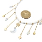 Brass  Moon & Star Charms Bib Necklace with Glass Beaded Chains