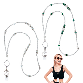 2 шт. 2 стили ремни для визитных карточек с отделкой из стеклянного бисера и акрилового жемчуга и выдвижные зажимы для бейджей из сплава