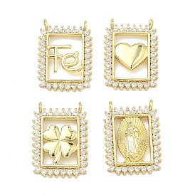 Латунные микро проложить кубического циркония подвески, золотые, прямоугольник амулеты