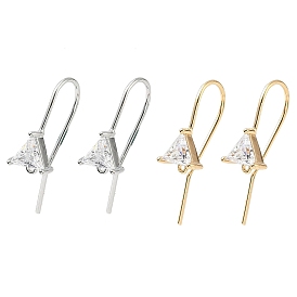 Треугольные серьги-крючки с микропаве из прозрачного кубического циркония из латуни, с петлями