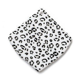 Leopard Pattern Opaque Acrylic Pendants, for DIY Earring Accessories, Rhombus