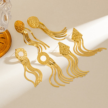 Текстурированные 304 серьги-гвоздики из нержавеющей стали с кисточками, реальный 18 k позолоченный