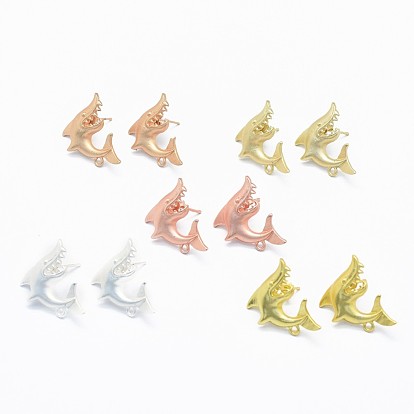 Alloy Stud Earring Findings, with Loop, Brass Pins and Ear Nuts/Earring Backs, Long-Lasting Plated, Shark