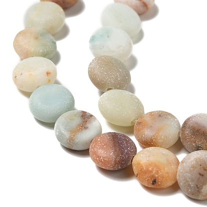 Frosted Natural Flower Amazonite Beads Strands, Flat Round