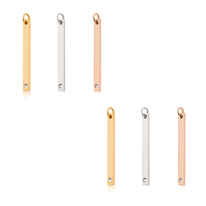 201 Stainless Steel Bar Tag Pendants, with Rhinestone, Bar