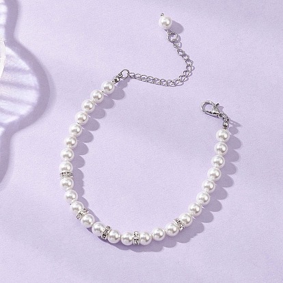 Женский браслет из круглых бусин с ракушками и латунными стразами