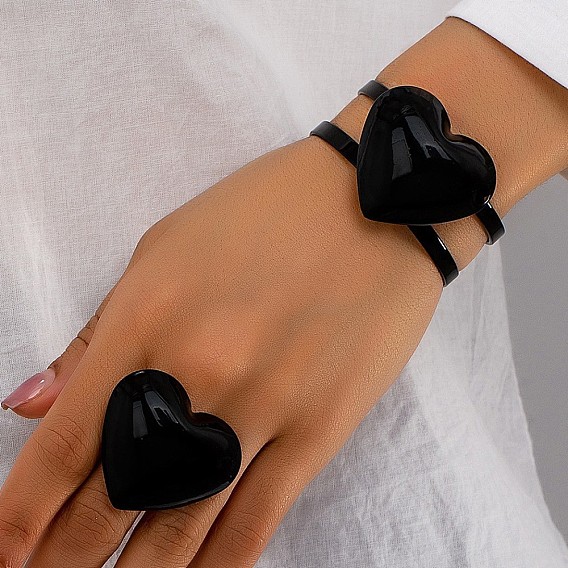 Комплекты ювелирных изделий из гальванического сплава, включая браслеты-манжеты и кольца-манжеты, сердце