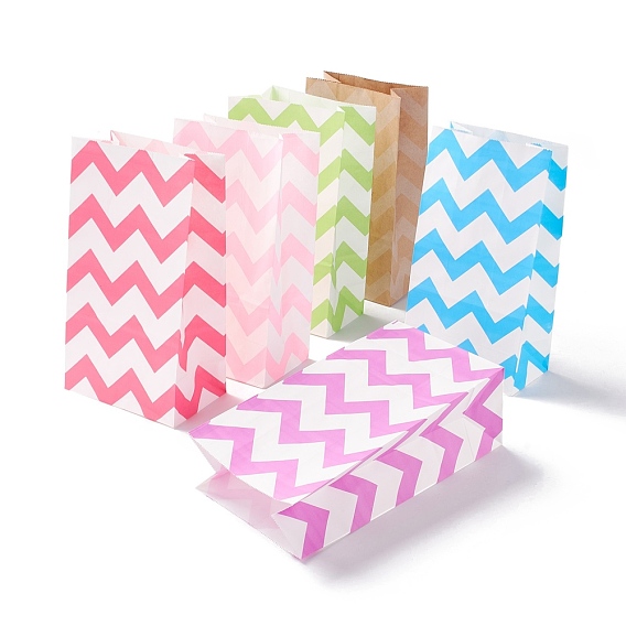 Rectangle Kraft Paper Bags, None Handles, Gift Bags, Wave Pattern