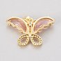 Brass Glass Pendants, with Clear Micro Pave Cubic Zirconia, Butterfly, Golden