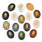 Natural Gemstone Pendants, Flat Oval Healing Stone Charms with Engraved Gold Hamsa Hand Pattern