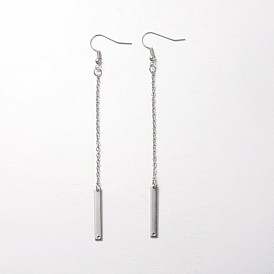 Trendy Stainless Steel Bar Dangle Earrings, with Brass Earring Hooks, 100mm, Pin: 0.6mm