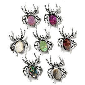 Dual-use Items Alloy Pave Dyed Shell Spider Brooch, with Jet Rhinestone, Antique Silver