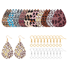 SUPERFINDINGS DIY 10 Pairs PU Imitation Leather Earring Making Kits, Including 10 Colors Teardrop Big Pendants, Brass Earring Hook and Jump Rings