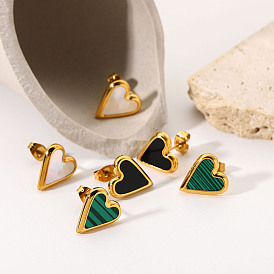 Natural Stone White Pearl Green Turquoise Black Shell Heart-shaped Earrings for Women