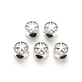 Tibetan Style Alloy European Beads, Large Hole Beads, Cadmium Free & Lead Free, Flat Round with Star