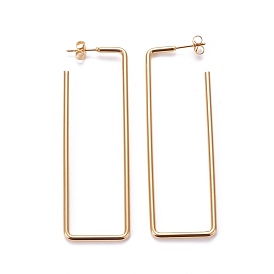 201 Stainless Steel Stud Earrings, with 304 Stainless Steel Pin, Hypoallergenic Earrings, Rectangle