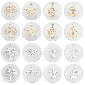 48 шт 8 стили натуральные пресноводные подвески из ракушек, плоские круглые подвески с металлическими ломтиками, разнообразные