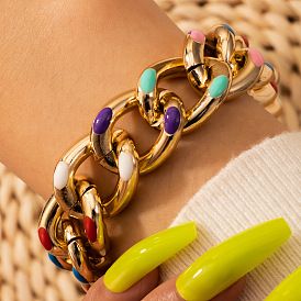 Colorful Oil Drip Gold Bracelet - Fashionable Chunky Chain Bangle, Single Layer.