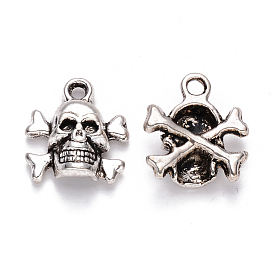 Tibetan Style Alloy Charms, Skull, Cadmium Free & Lead Free