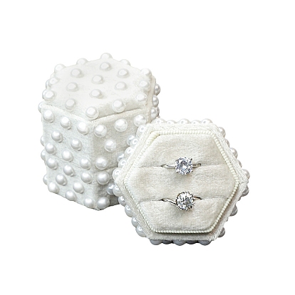 Бархатные коробки для хранения колец, с имитацией жемчуга, шестиугольный