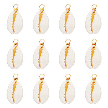 100шт. подвески из натуральной ракушки каури, с петлями из латунной проволоки, подвески в форме ракушек