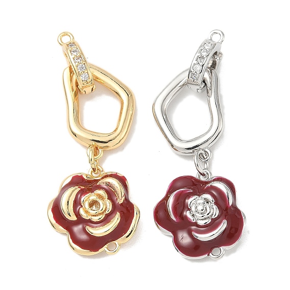 Латунное микропейв, прозрачный кубический цирконий, складные застежки, без кадмия, без никеля и без свинца, роза, с эмалью