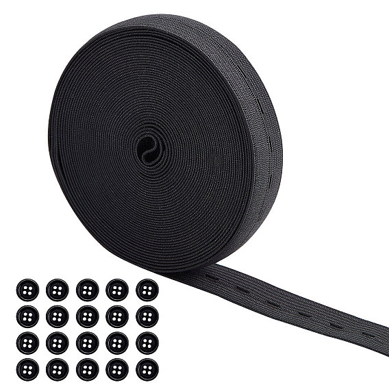 DIY Clothing Adjust Elastic Kits, with Resin Buttons, Flat Elastic Cord/Bands with Buttonhole