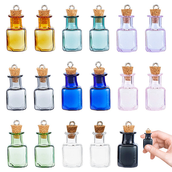 18шт. 9 цветные стеклянные бутылочки для загадывания желаний, подвески, квадратный, с пробковыми пробками и платиновой петлей