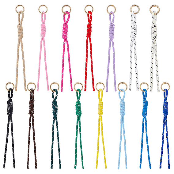 15Pcs 15 Colors Polyester Pendant Decorations, for Bag Ornaments, with 15Pcs Alloy Spring Gate Rings