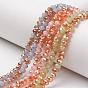 Electroplate Opaque Solid Color Glass Beads Strands, Half Plated, Rainbow Plated, Faceted, Rondelle