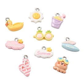 Summer Beach Resin Pendants,  Mixed Shapes Charm, with Platinum Iron Loop