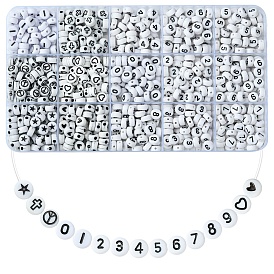 900шт 15 стили белые и черные акриловые бусины, плоско-круглые