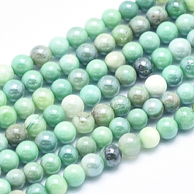 Electroplate Natural Green Grass Agate Beads Strands, Round