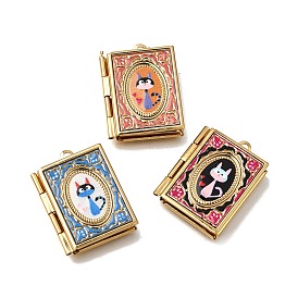 304 подвески из нержавеющей стали Locket, с эмалью, подвески в форме прямоугольника и кошки, золотые