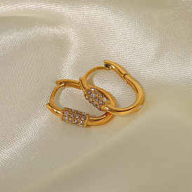 Fashion Titanium Steel Earrings - Stainless Steel 18K Gold U-shaped Inlaid Diamond Ear Clip.