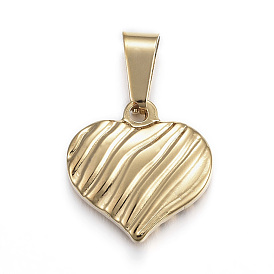 304 Stainless Steel Textured Pendants, Heart with Wavy Pattern