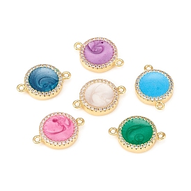 Brass Micro Pave Cubic Zirconia Links Connectors, with Enamel, Flat Round